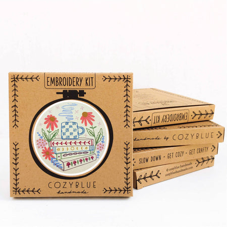 CozyBlue embroidery kit packaging with a decorative design on a white background