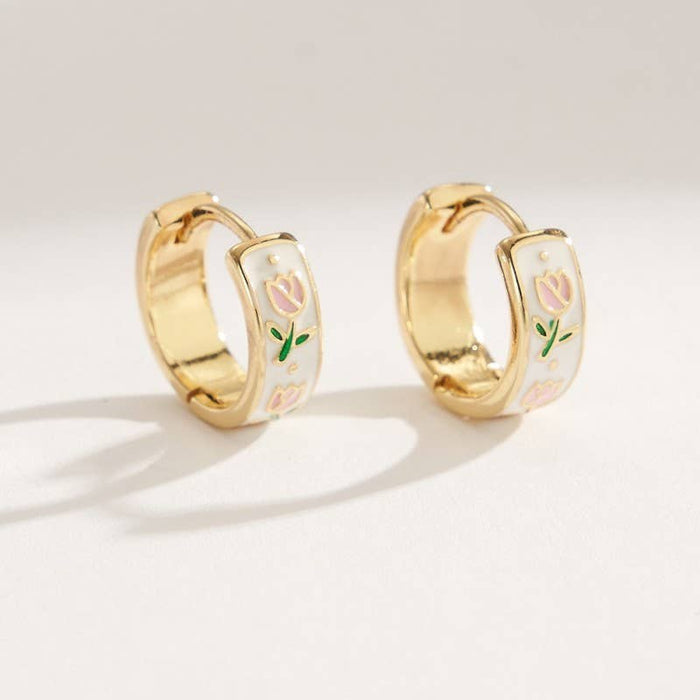 Vintage Floral Huggie Hoop Earring
