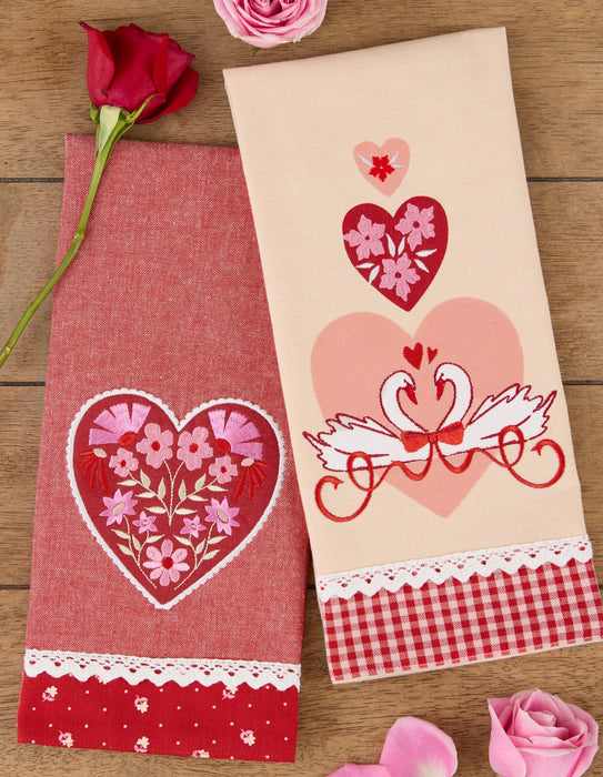 Big Heart Bloom Embellished Dishtowel
