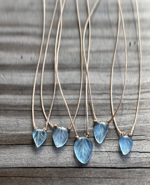 Aquamarine Carved Leaf Necklace