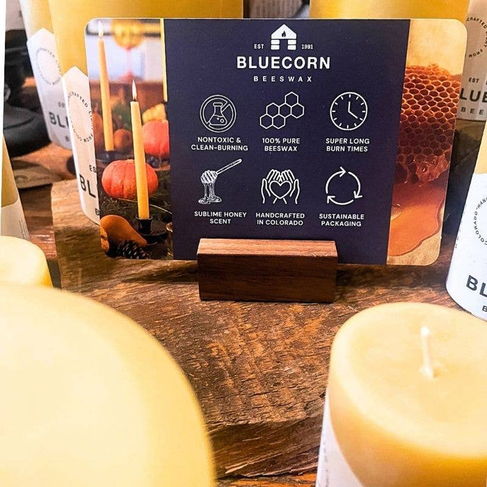 Bluecorn Beeswax Candle Shelf Talkers with Wooden Holders