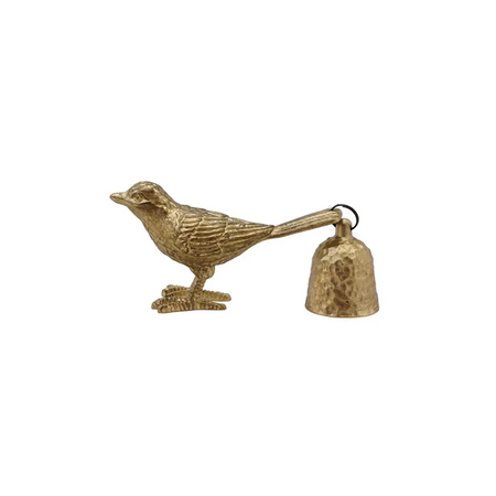 Bronze bird-shaped bell on a white background