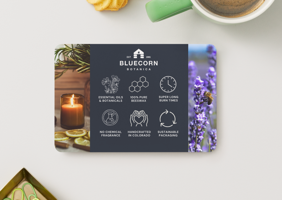 Bluecorn Beeswax Candle Shelf Talkers with Wooden Holders