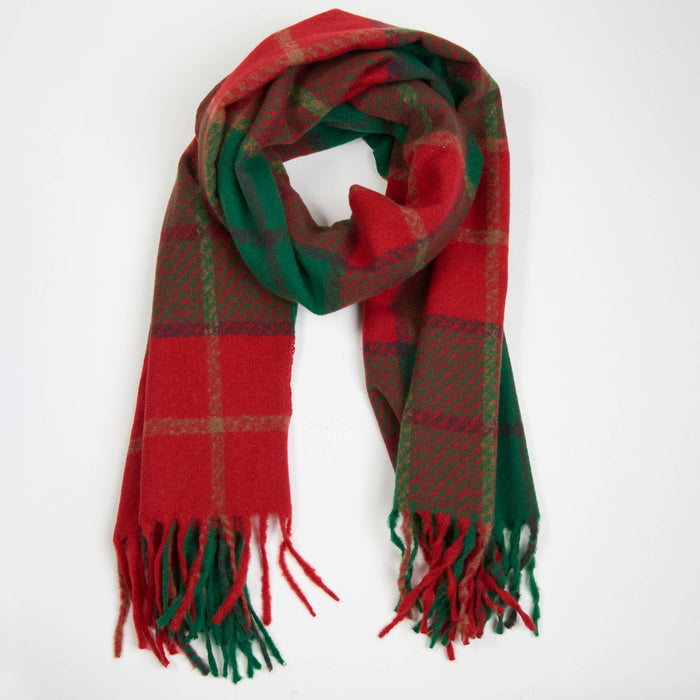 Kylie Windowpane Plaid Fringe Winter Scarf