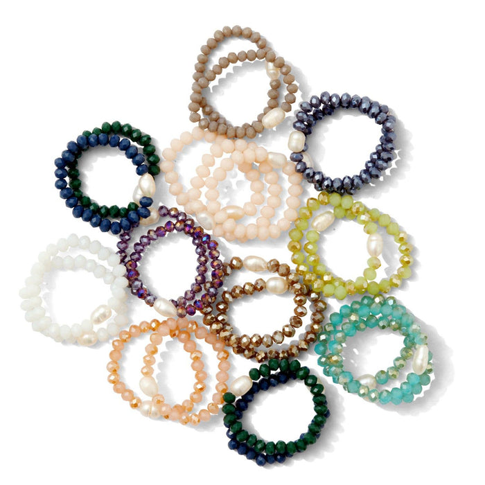 Crystal & Pearl Stretch Rings - Assorted