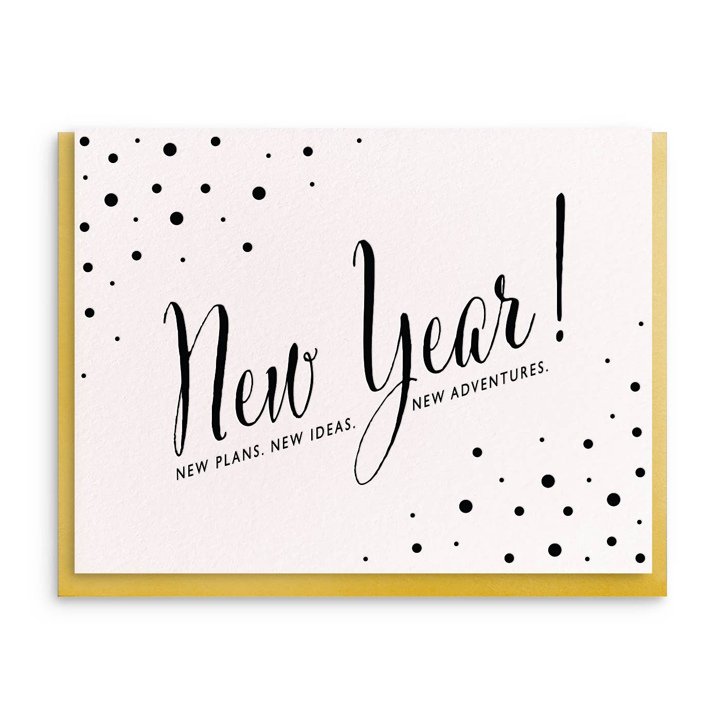 New Year's card with polka dots and text on a white background