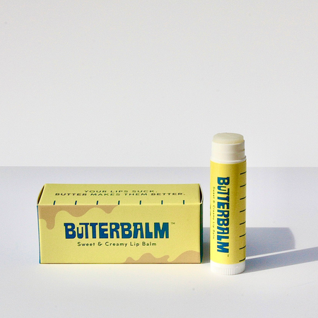 Butterbalm lip balm and packaging on a white background