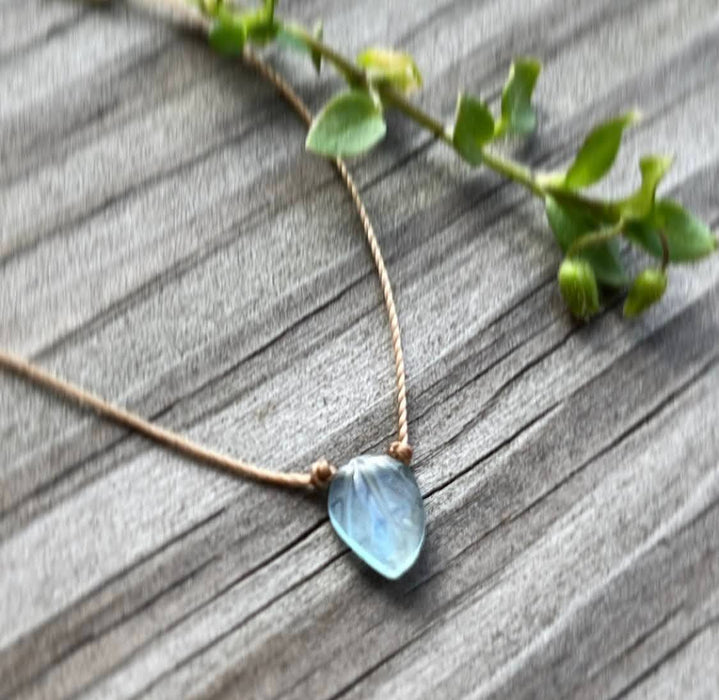 Aquamarine Carved Leaf Necklace