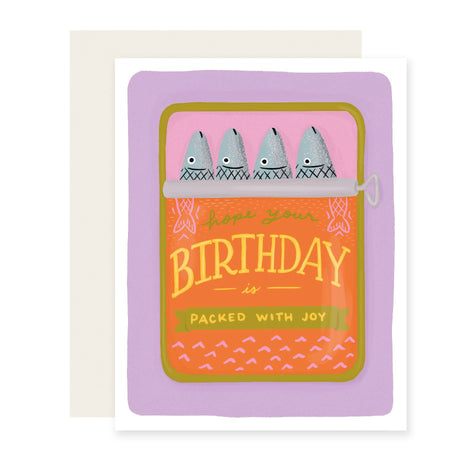 Greeting card with cartoon fish design and birthday message on a white background