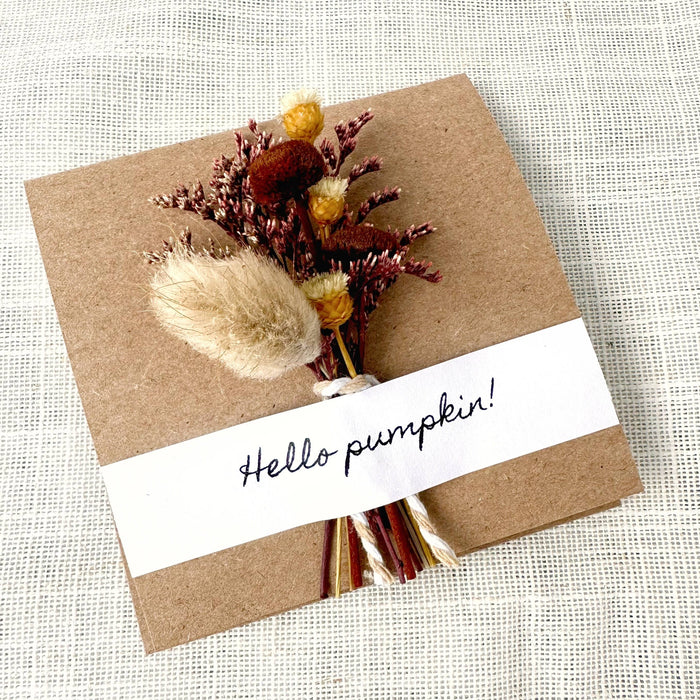 Hello Pumpkin! Mini Dried Floral Bouquet Card for Autumn