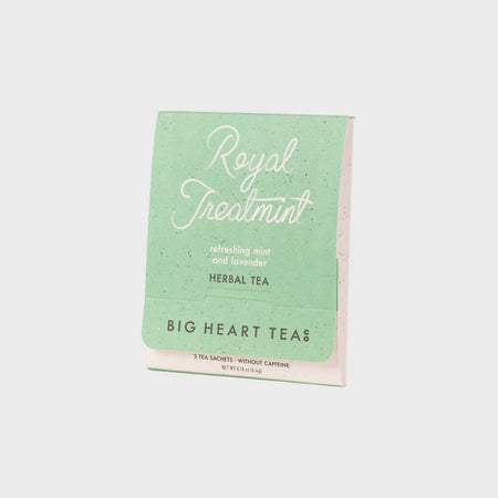 Tea package with 'Royal Treatmint' text on a white background
