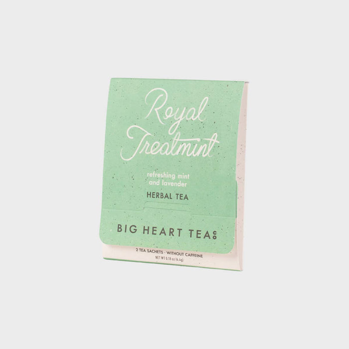 Tea package with 'Royal Treatmint' text on a white background