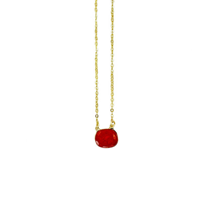 Gold Plated Necklace with Semi-Precious Stone - Red Jasper