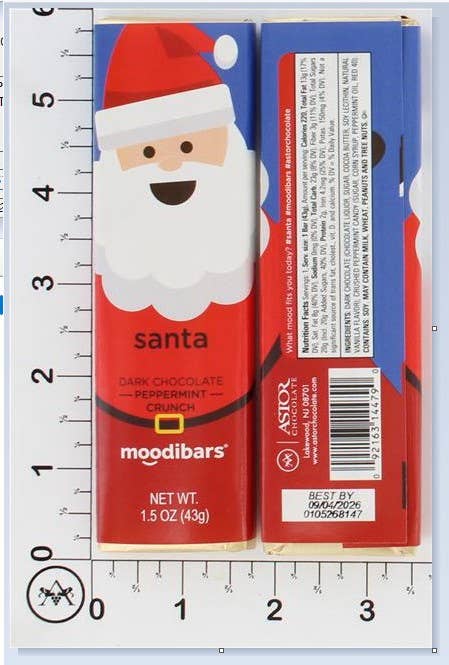 Moodibars® Santa 1.5oz - Peppermint Crunch Dark Chocolate Ba
