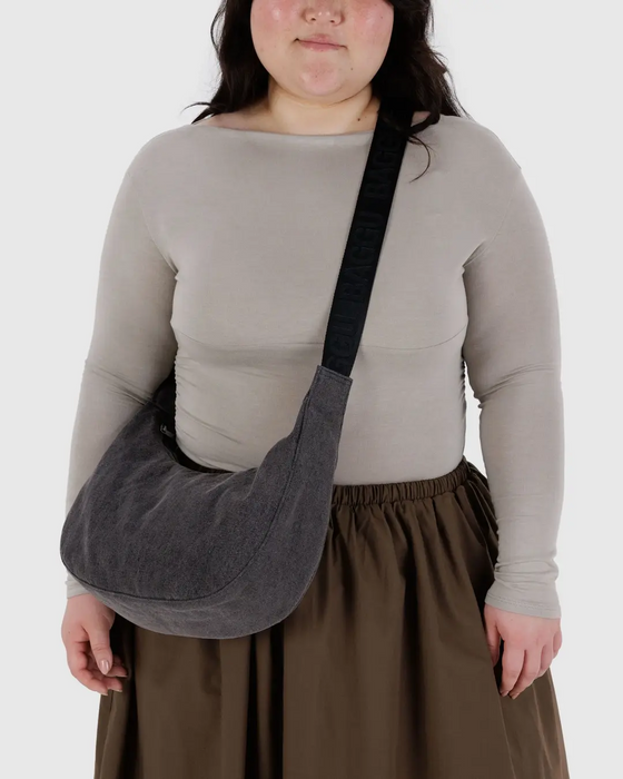 Medium Nylon Crescent Bag - Washed Black Denim