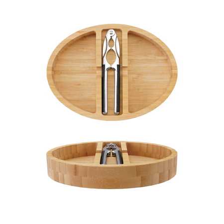 Bamboo Tray with 2 Sections & 6-1/2"L Zinc Alloy Nut Cracker, Natural, Set of 2