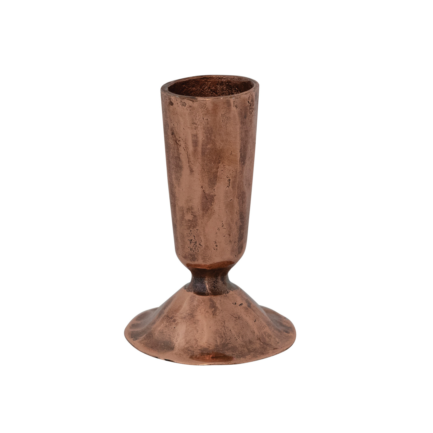 Hand-Forged iron taper candle holder with copper finish.