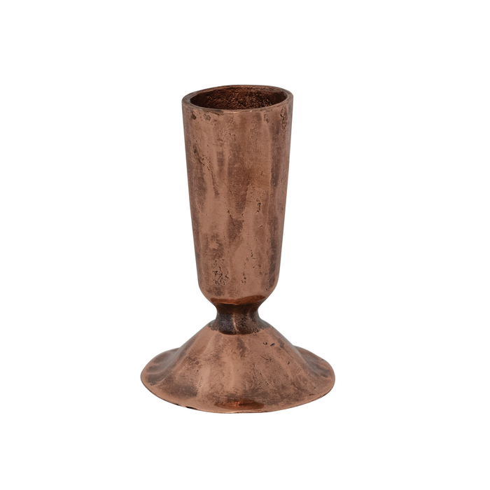 Hand-Forged iron taper candle holder with copper finish.