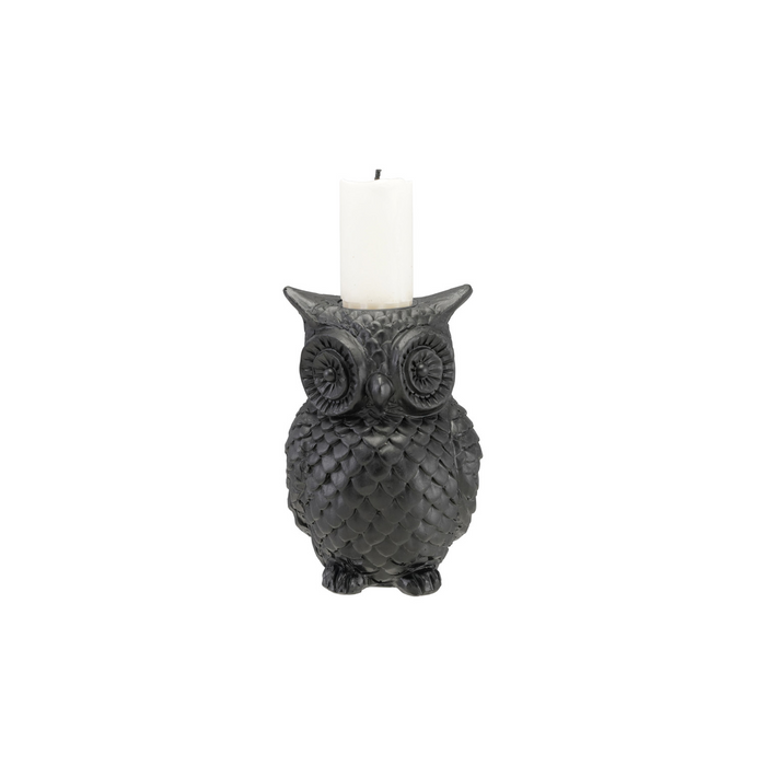 black resin owl shaped taper candle holder