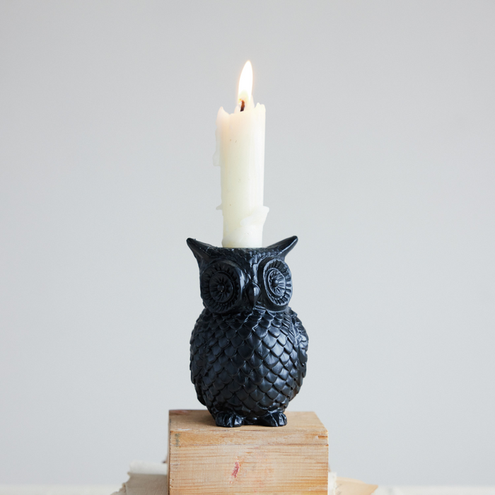 Resin Owl Shaped Taper Holder, Black