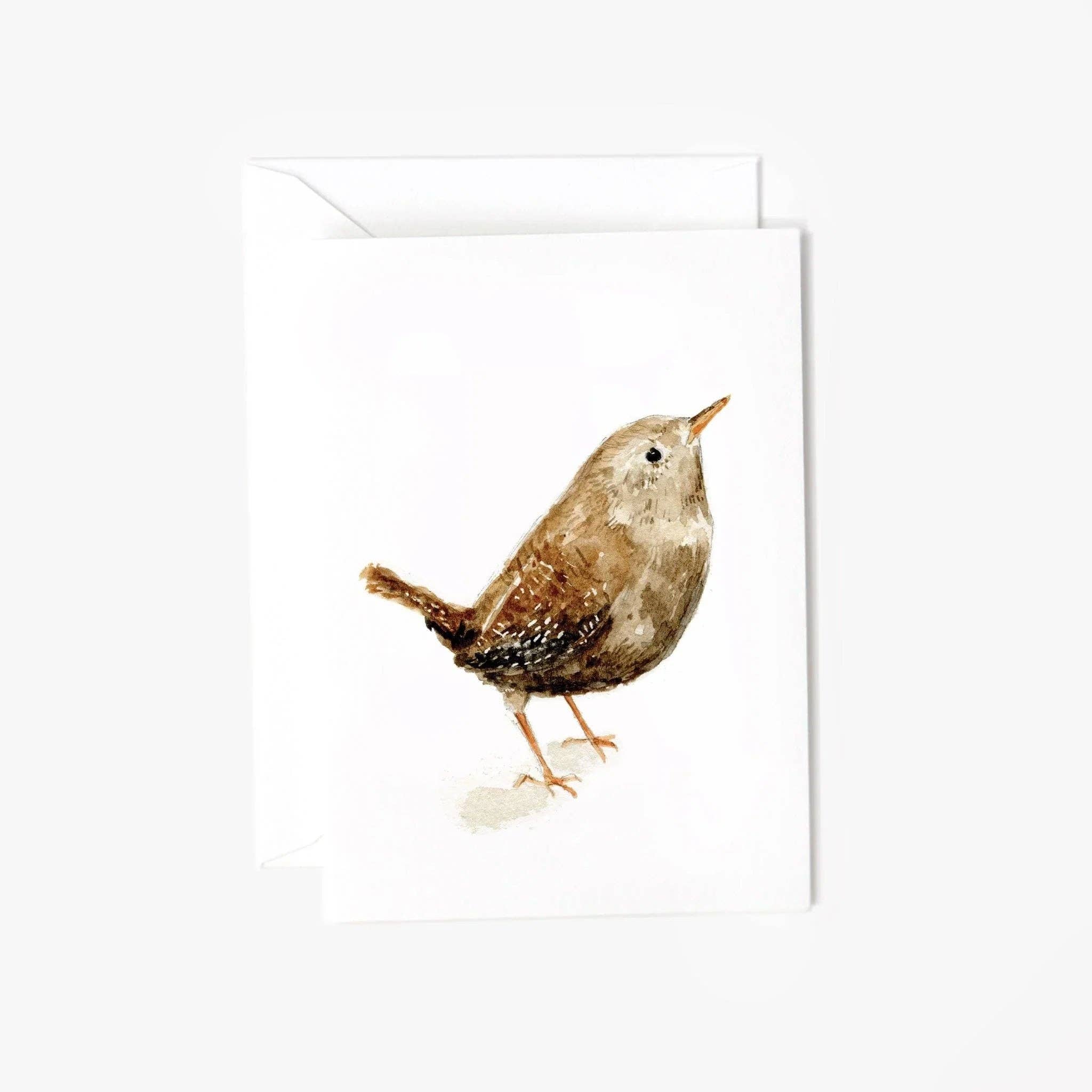 Illustration of a bird on a small white card and a white background