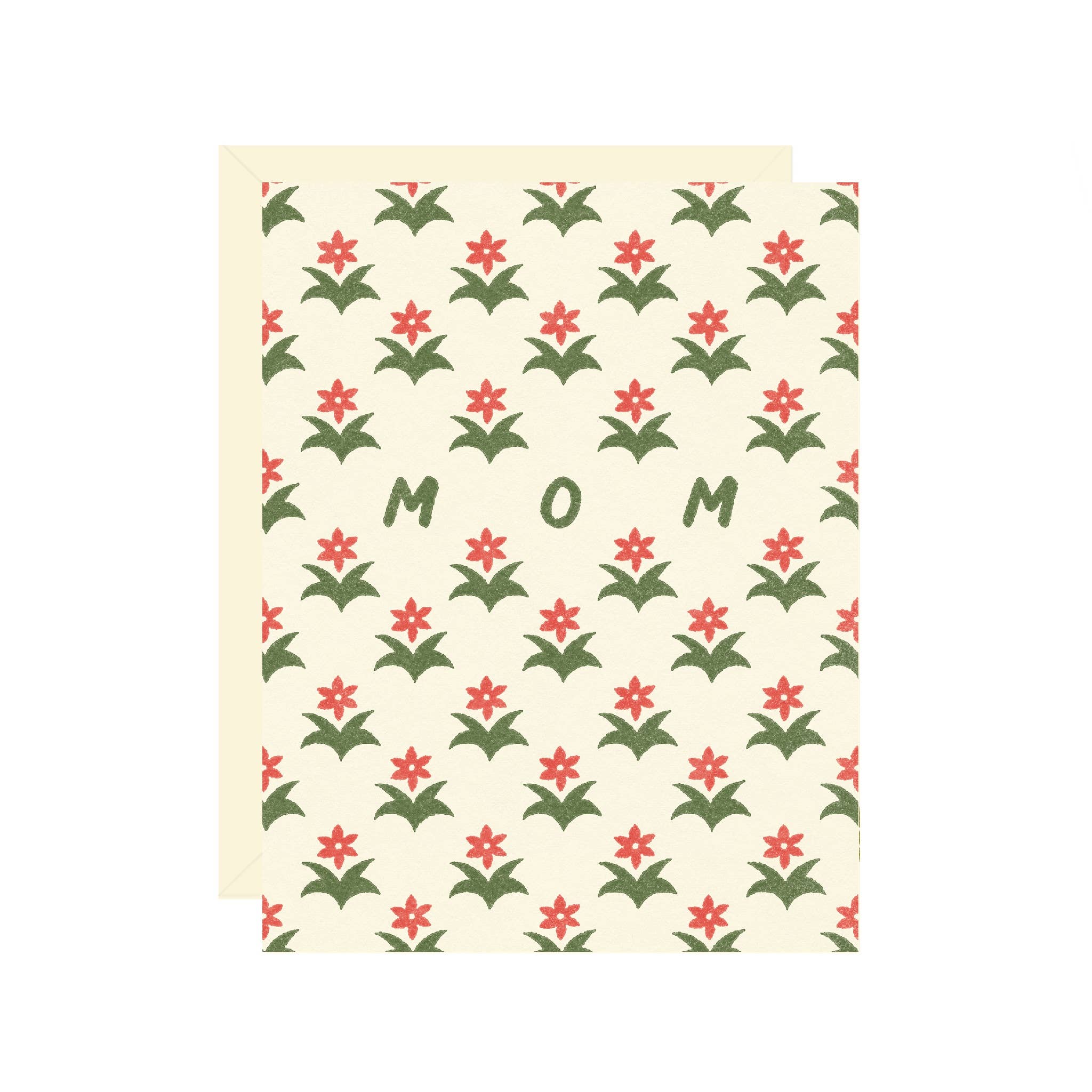 Card with floral pattern and 'Mom' text on a beige background