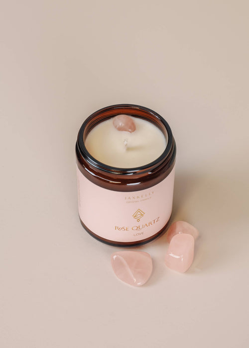 Amber Crystal Candle 9oz- Rose Quartz