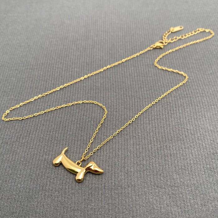 Dachshund Dog Charm 18K Golden S.Steel Necklace - FGS