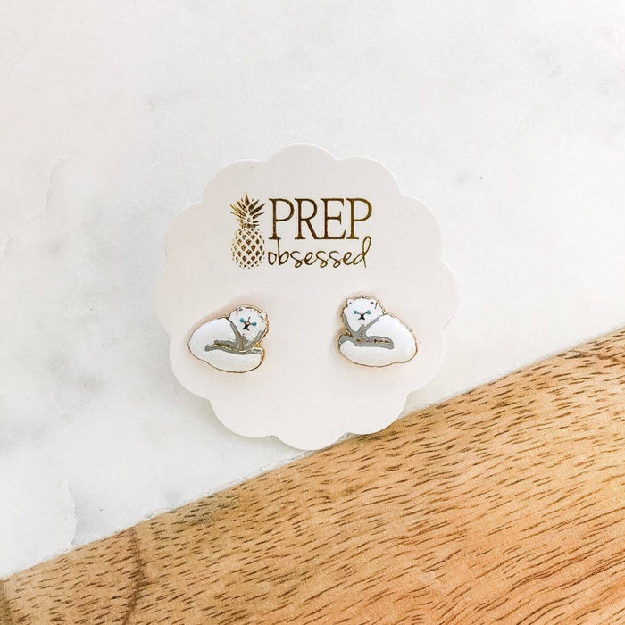Long Haired Cat Enamel Stud Earrings