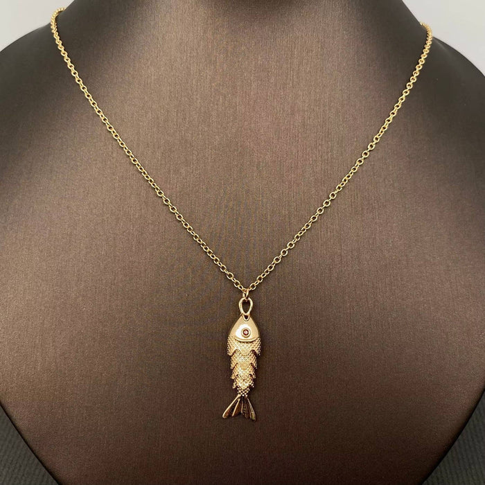 Swinging Tail Fish Charm Gold-plated Necklace