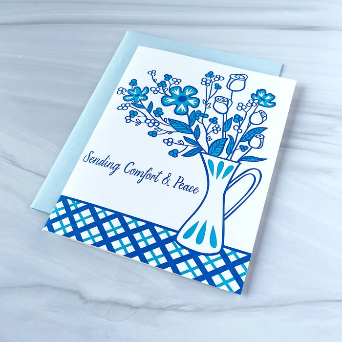 Blue Floral Sympathy Illustrated Florals Card