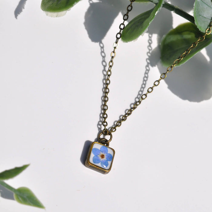 Pressed Flower Tiny Square Necklace