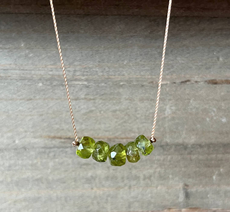 Peridot Faceted Rondelle Bar Necklace