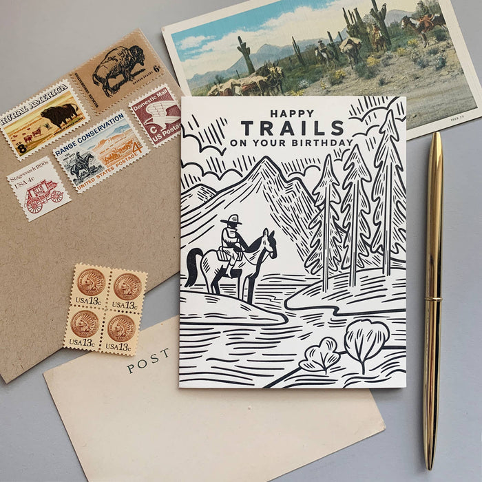 Happy Trails Western Inspired Letterpress Birthday Card