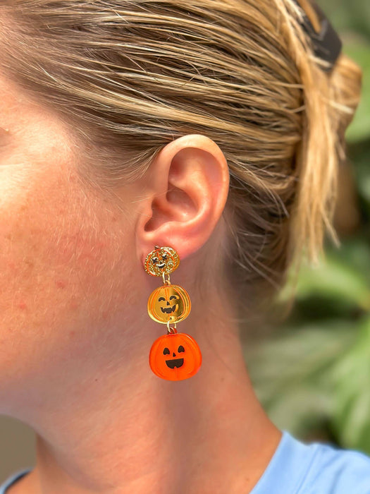 Stacked Pumpkin Dangle Earrings - Orange