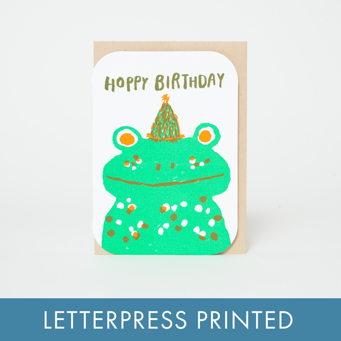 Hoppy Birthday Frog Letterpress Greeting Card