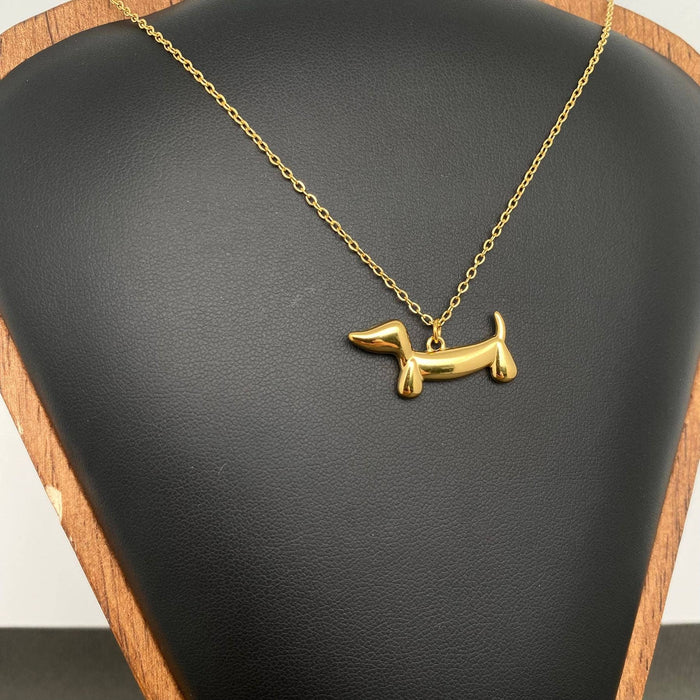 Dachshund Dog Charm 18K Golden S.Steel Necklace - FGS