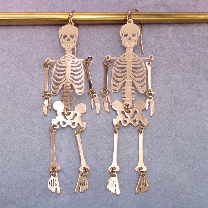 Dance Macabre Gold Skeleton Earrings
