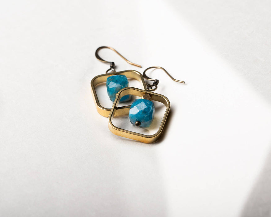 Apatite Cube Square Earrings