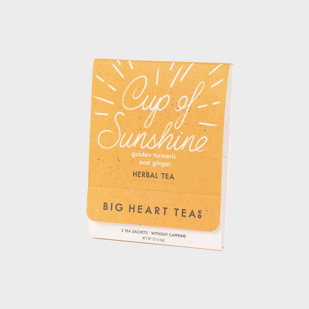 Tea package labeled 'Cup of Sunshine' by Big Heart Teas on a white background