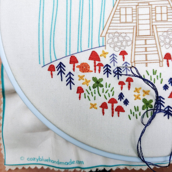 Cozy cabin embroidery kit