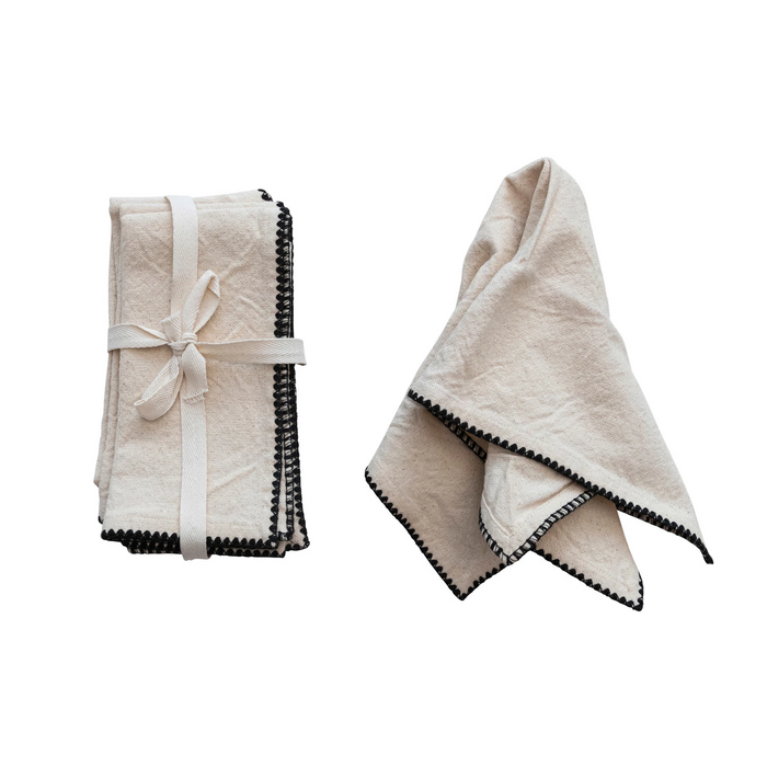 Cotton Napkins With Black Edge Stitch- Set of 4