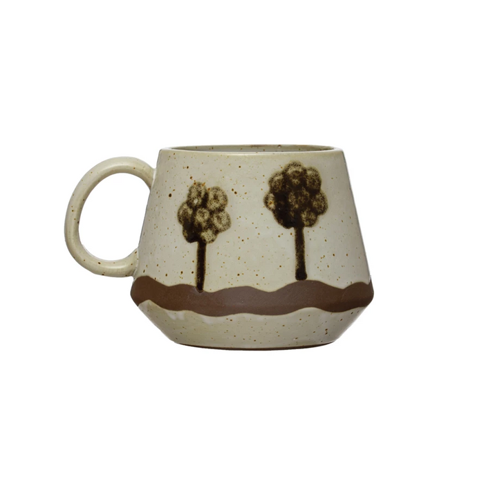 20 oz Hand-Painted Trees Stoneware Mug