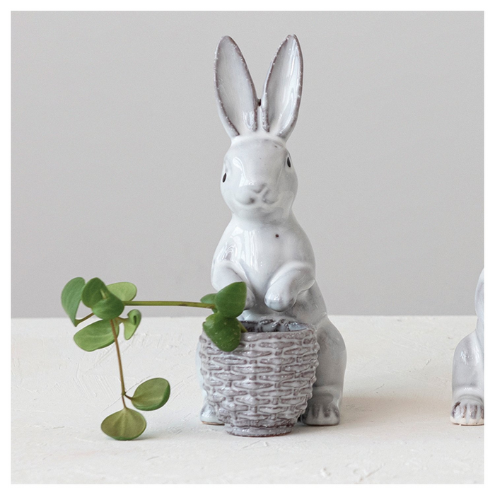 Stoneware Rabbit w/ Embossed Planter