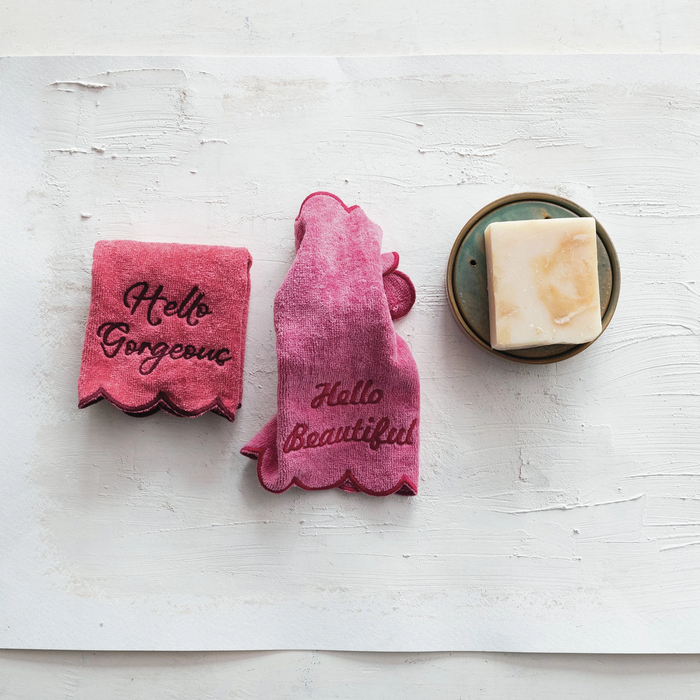 Pink Cotton Terry Wash Cloths - Set of 2