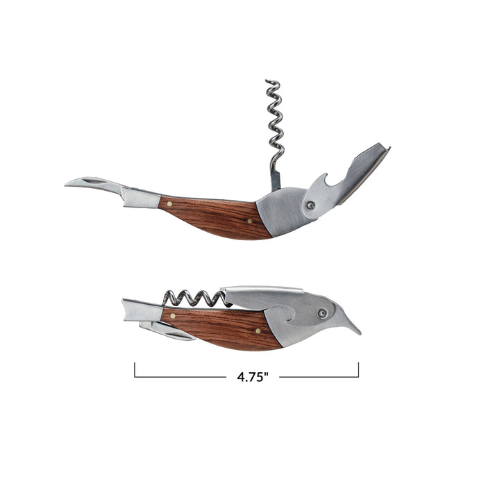 Merbau Wood & Stainless Steel Bird Shaped Bottle Opener