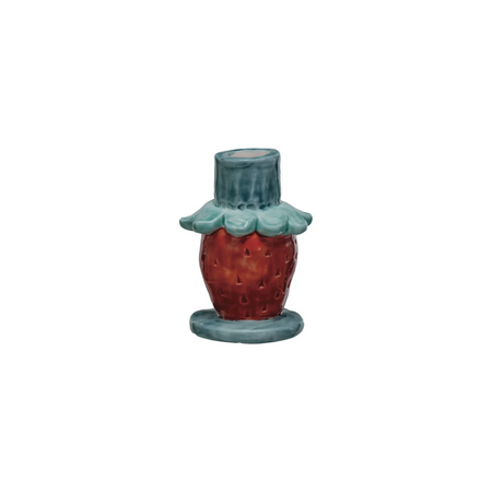Decorative candle holder with a red base and blue top on a white background