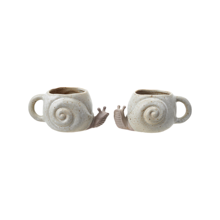 Stoneware snail shaped mug on white background