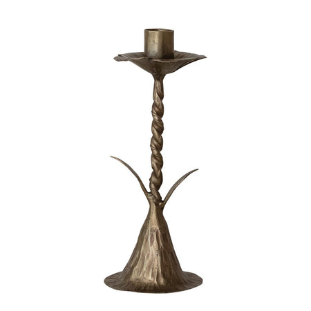 Hand-Forged Metal Twisted Stem Shaped Taper Holder, Antique Brass Finish