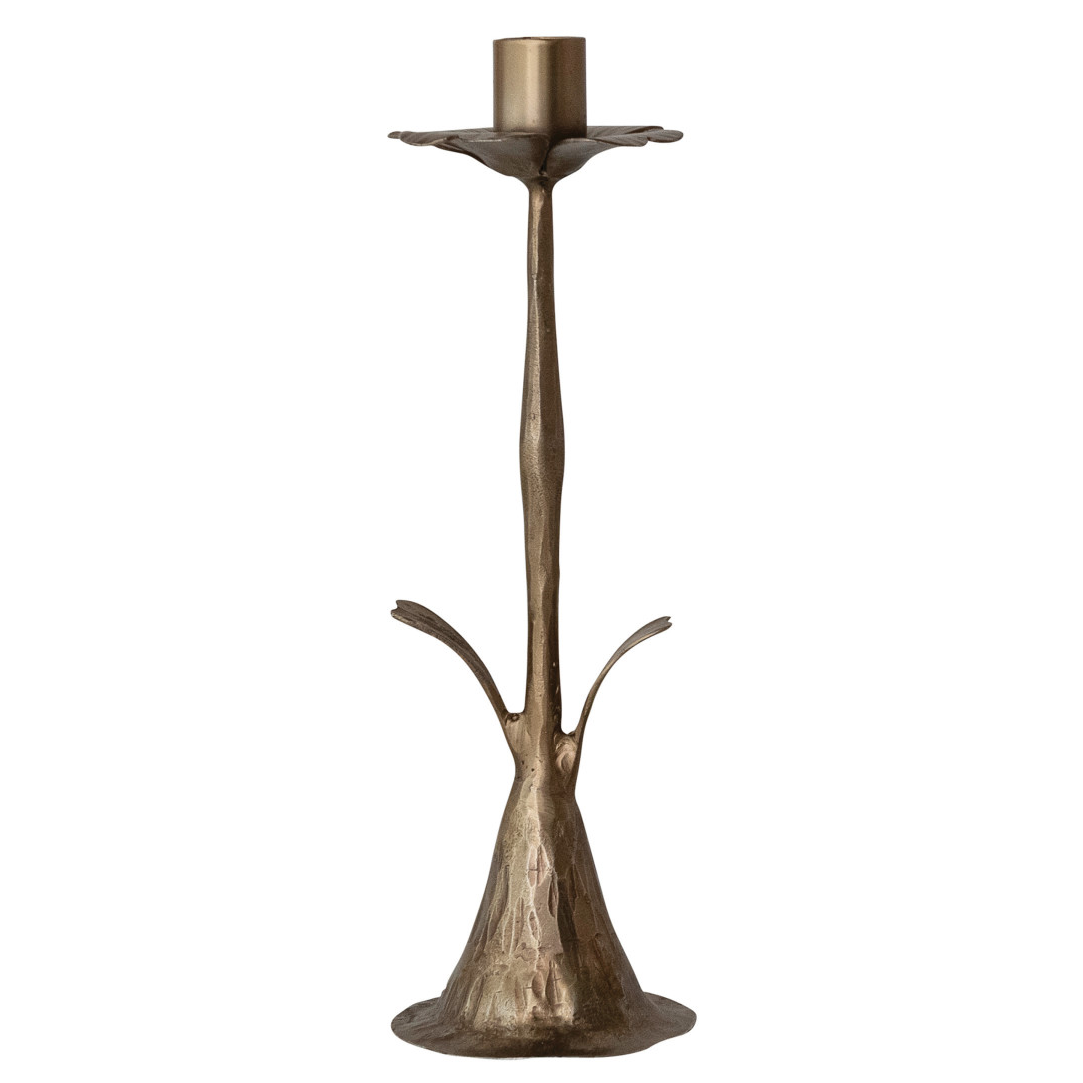 Brass Flower Shaped Candle Holder On White Background
